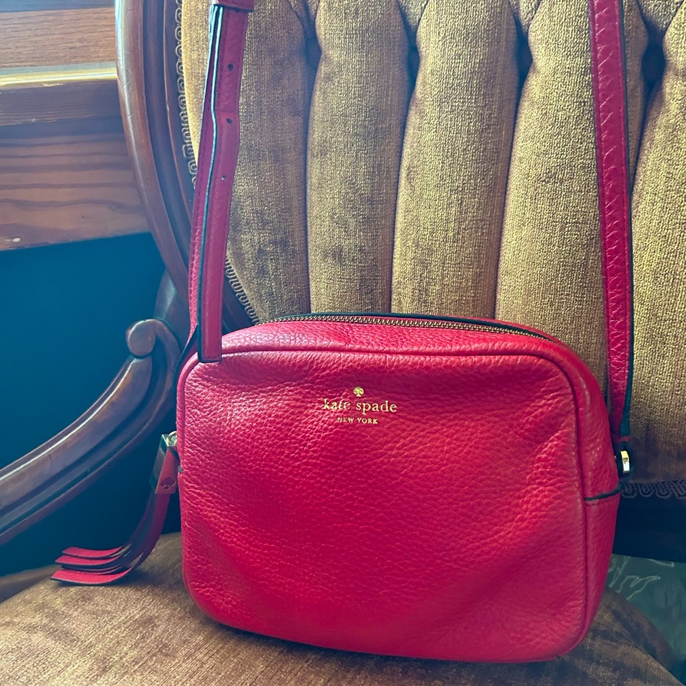 Kate Spade red leather crossbody bag.
